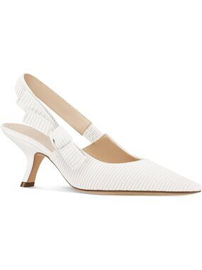 Women's White Satin Slingback Kitten Heel Closed Toe Slip On Bowknot Dress Shoes